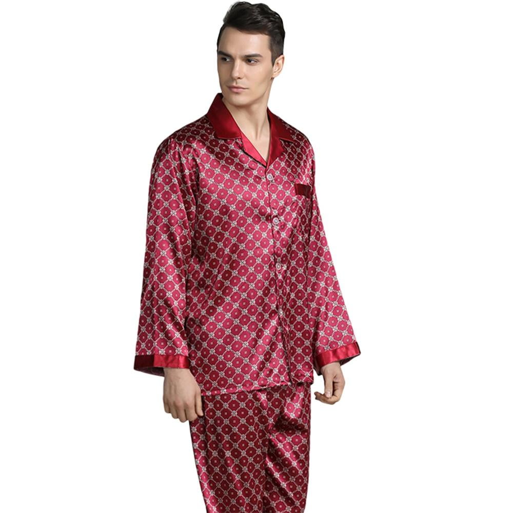 Men's Satin Pyjama Pyjamas Pjs Pyjamas 2PCS Set de détente L ~ 3XL plus 