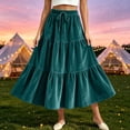 thumbnail image 2 of Ihhxva Pleated Skirt for Women Velvet Tiered Long Drawstring Maxi Elastic Waist Winter Holiday Gathering S-2XL, 2 of 9