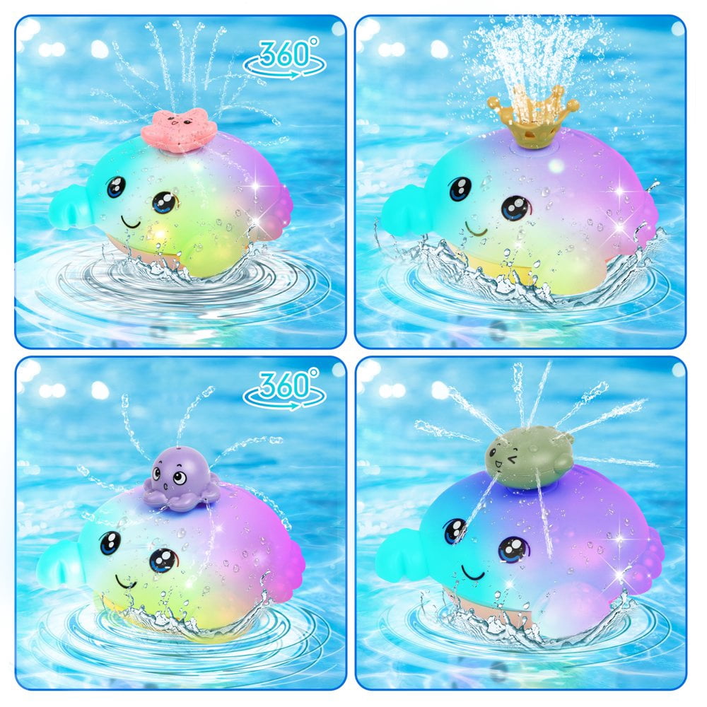 Jouet De Bain Crabe Automatique Avec Jets D'Eau Et Lumières LED - Fontaine Pour Bébé 1-4 Ans, 4 Têtes De Pulvérisation - 6