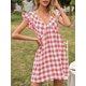 thumbnail image 5 of Mini vestido a cuadros para mujer, cuello en V profundo, volantes, sin mangas, cintura alta, un Abanopi Vestido de mujer, 5 of 7