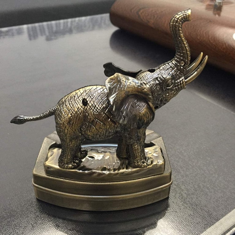 Piioket Elephant Shaped Cigarette Cigar Lighter Refillable Butane Gas Normal Flame Lighter with Ashtray Ash Tray