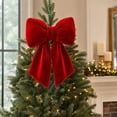 thumbnail image 3 of Velvet Bows for Christmas Tree for Wreaths Indoor Outdoor Easy Hanging for Window Stairs Porch Xmas Decoration Party Supplies Car Bow Red, 3 of 7
