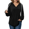 thumbnail image 3 of UVN Fall Hoodies for Women Long Sleeve V Neck Hooded Sweatshirts Ladies Loose Casual Drawstring Pullover Tops, 3 of 9