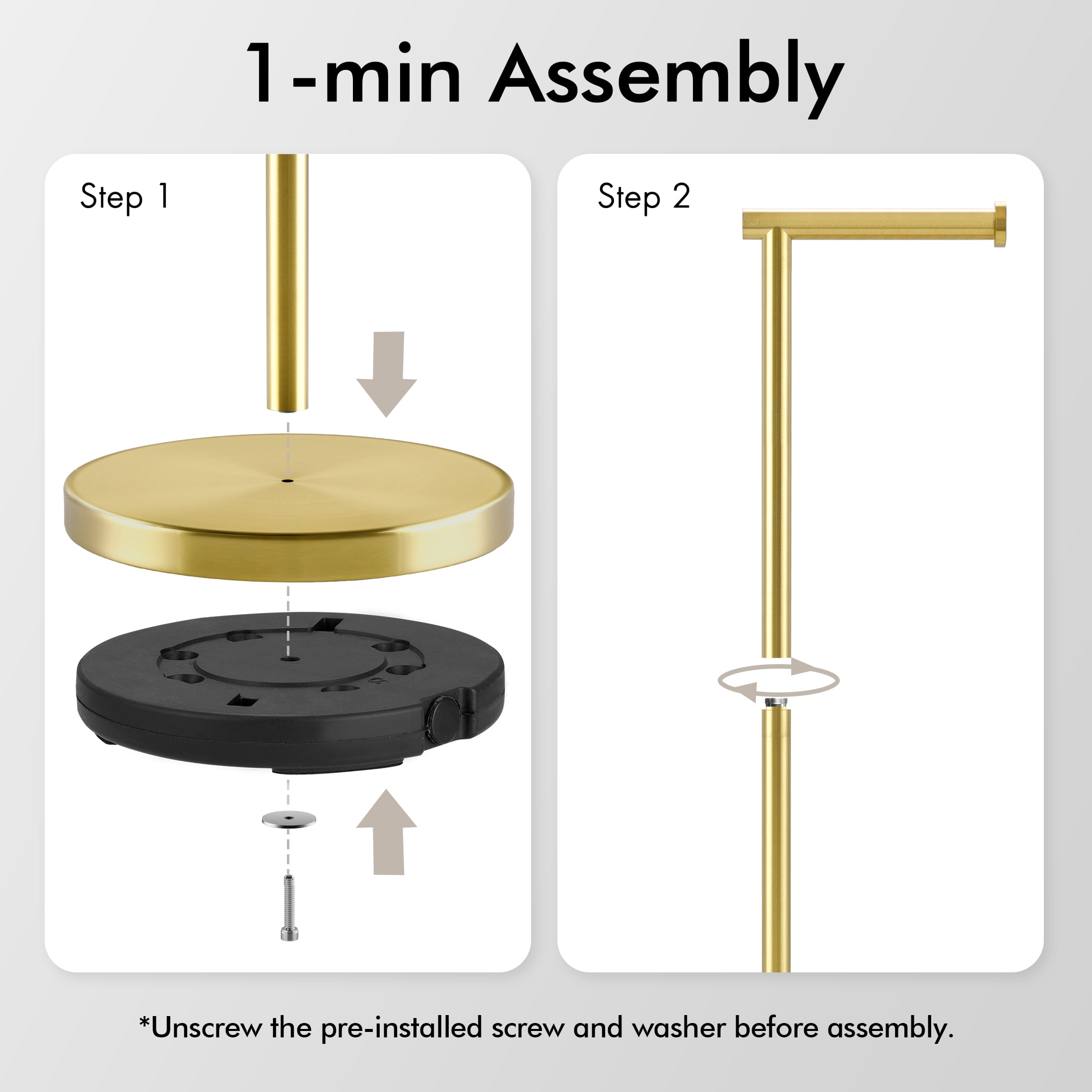 KES Gold Toilet Paper Holder Stand 26" H (Taller Version), Free Standing Toilet Paper Roll Holder with Weighted Base for Bathroom SUS304 Stainless Steel Brushed Gold, WMTPH005S66BZ