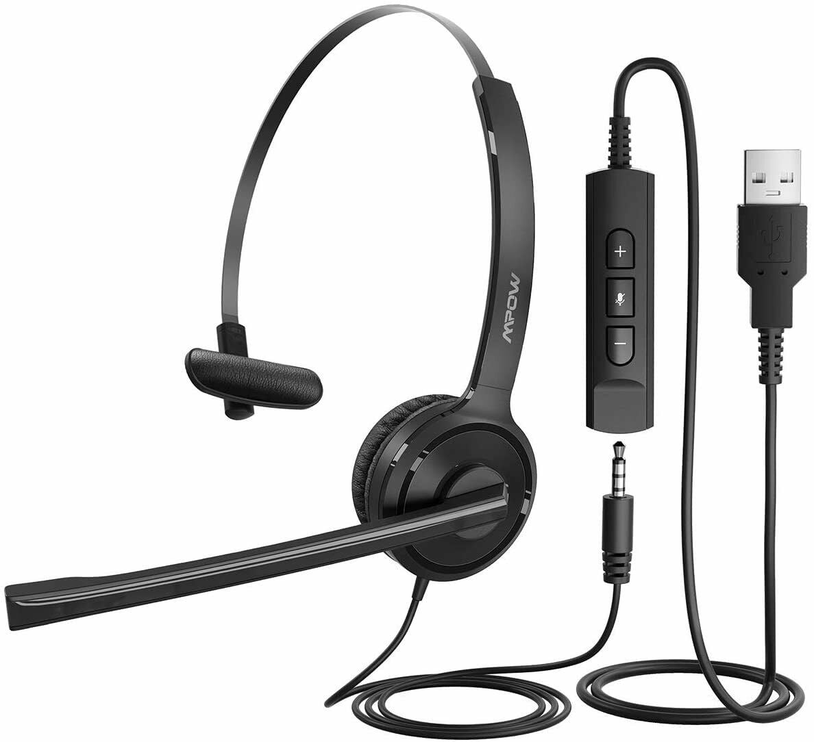 USB Plug Corded Headphone Call Center Noise Cancelling Headset with ...