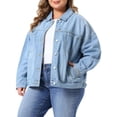 thumbnail image 2 of DARING DIVA Women's Plus Denim Long Sleeve Button Washed Jacket 1X Light Blue, 2 of 6
