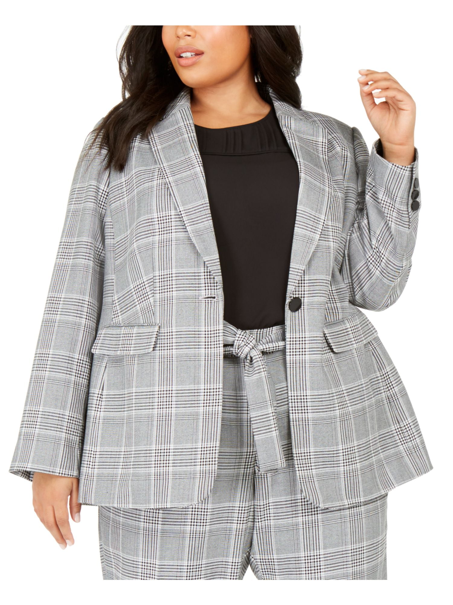 CALVIN KLEIN Womens Gray Plaid Wear To Work Suit Jacket Plus 16W -  