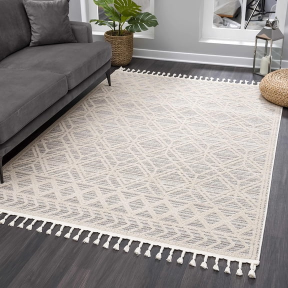 Hauteloom Magnolia MGN-2301 - Molde Moroccan Farmhouse Entryway, Bedroom, Kitchen Runner Rug with Tassel - High Low Carpet - Tribal Boho Style - Southwestern Pattern - Beige, Cream, Brown 2'7" x 7'3"