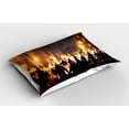 thumbnail image 2 of Ambesonne Zombie Pillow Sham 2 Pack, Burning Town Chaos, 30"x20", Amber Mauve Seal Brown, 2 of 3