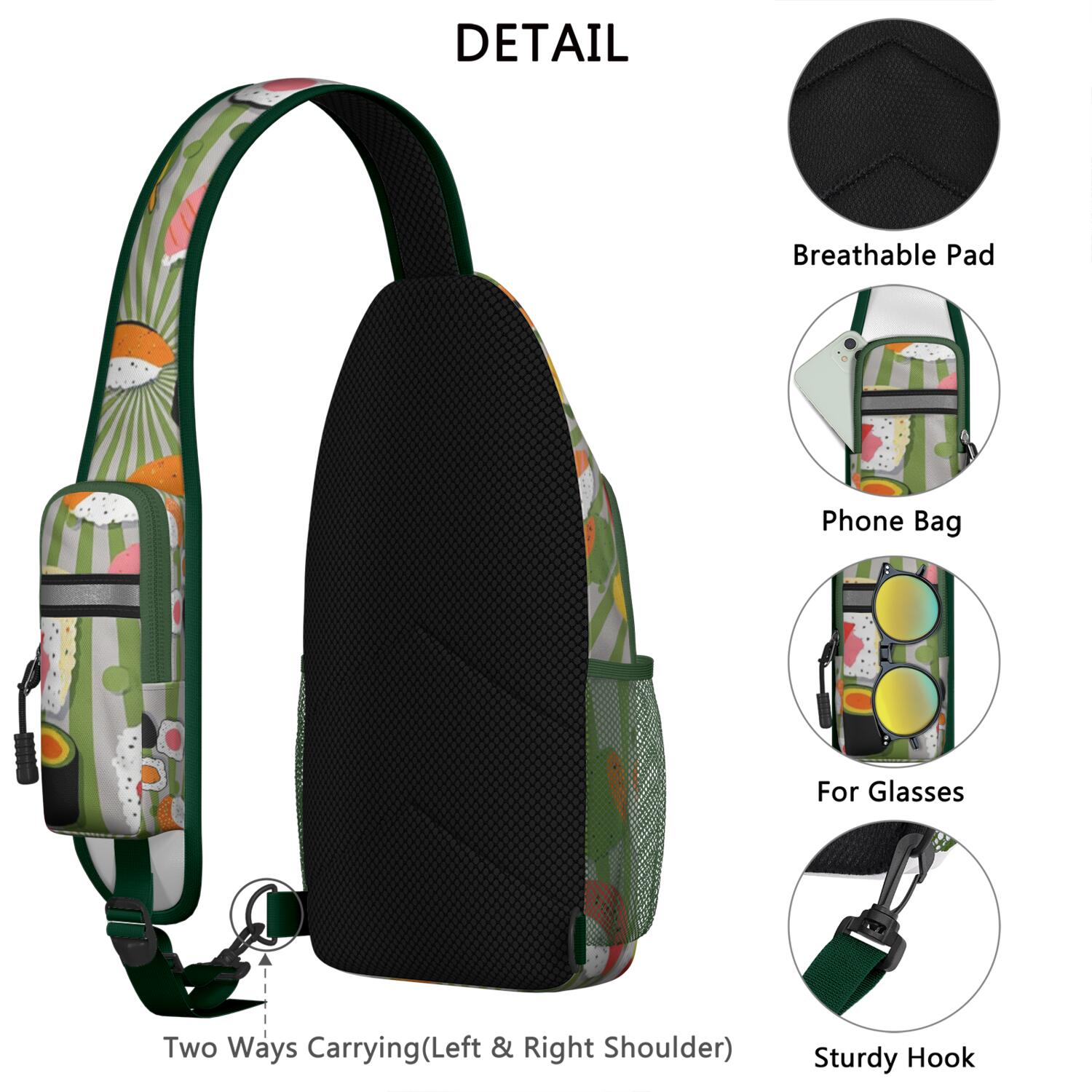 Chest Bag Crossbody Shoulder Bag Crossbody Shoulder BagCrossbody Sling Bag for Men Women Travelers Sushi