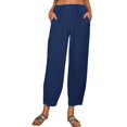 thumbnail image 1 of Pantalones mezclilla Gibobby mujer largos cintura elástica bolsillos sueltos color sólido azul marino S, 1 of 5