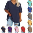 thumbnail image 4 of AKOEE Plus Size Tops Womens V Neck Short Sleeve T-Shirts Loose Fit Basic Tee Summer Casual Tshirts, 5XL Purple A, 4 of 4