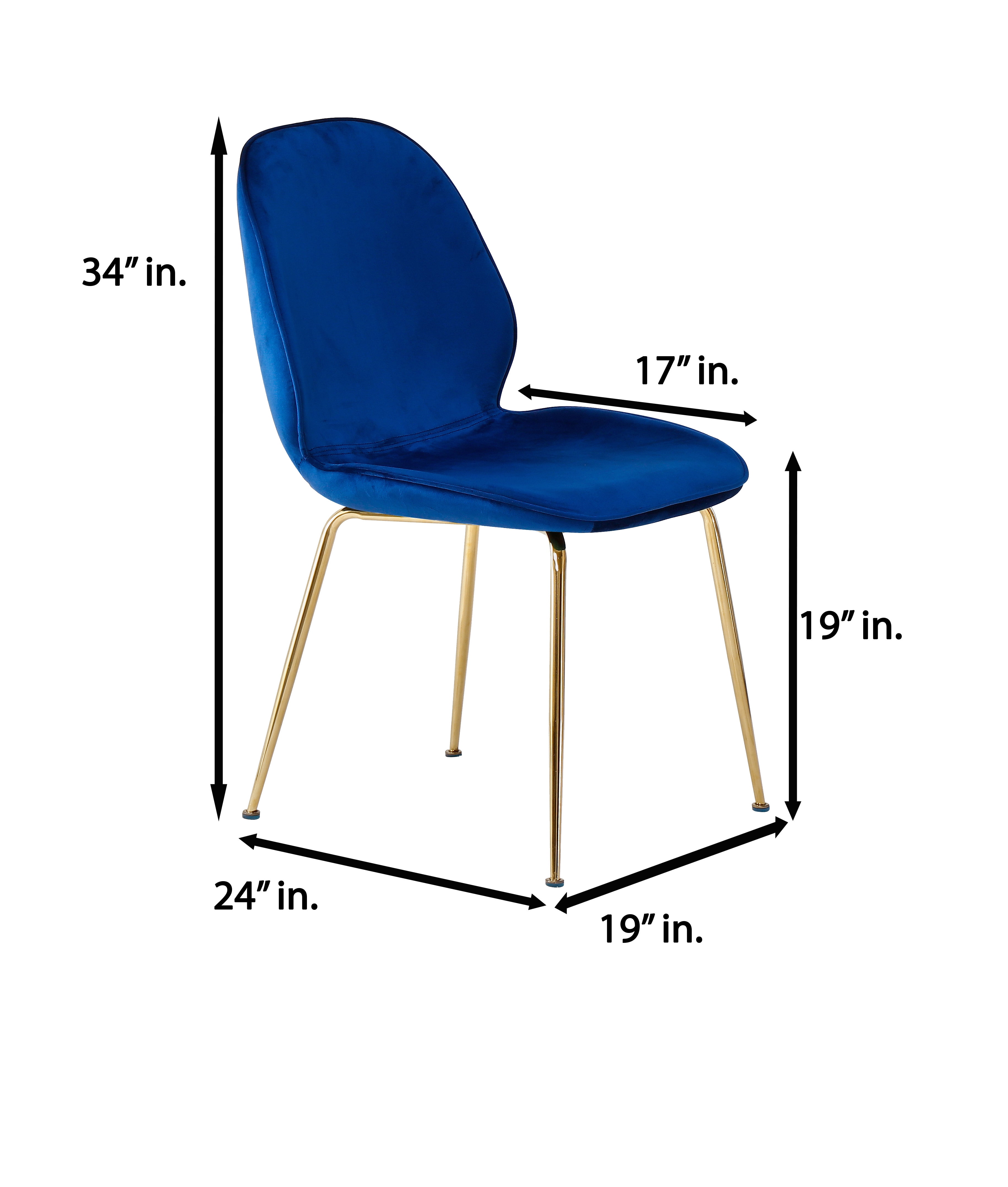 Best Master Mid-Century Velvet Upholstered Dining Side Chair in Blue (Set of 2)