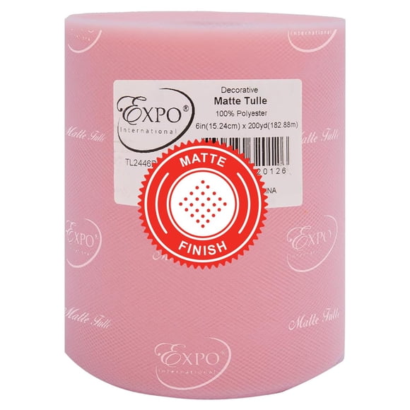 Expo International Rollo/carrete de tul mate decorativo de 6 x 200 yardas Tela ligera de tul de poliéster para disfraces de tutús y decoraciones de fiesta Lavable Fácil de usar Rosa rubor