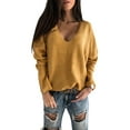 thumbnail image 3 of Fashnice Chandail Femme Col en V Chandail d'Hiver Chaud Tricoté Jaune m, 3 of 4