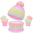 thumbnail image 2 of gcong 3-in-1 Hat Scarf Gloves Set for Kid, Winter Knitted Hat Scarf and Gloves Set for Kids with Pom Pom Beanie Gradient Color, 2 of 7