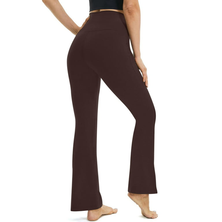 Hfyihgf Women's Bootcut Yoga Pants with Pockets V Crossover High Waisted  Wide Leg Workout Flare Pants Leggings Work Dress Pants(Brown,XXL)