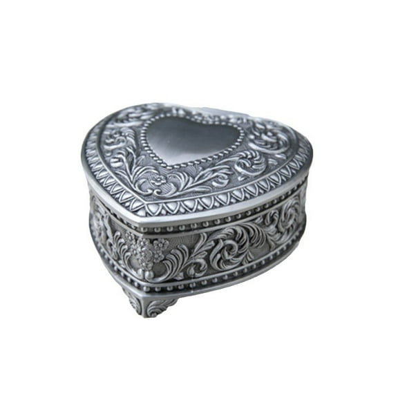 Luxury Vintage Rectangular Metal Jewelry Box Heart Shaped Trinket Organizer