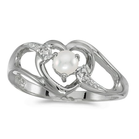 Alexandrite 10k Gold Ring - 10k White Gold Freshwater Cultured Pearl And Diamond Heart Ring
