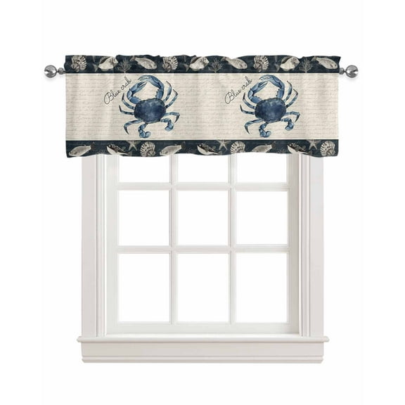 Nautical Coastal Coral Linen Curtain Valance for Bedroom/Bathroom/Kitchen/Office/Living/Dining Room Windows,Tropical Fish Vintage Seashell Rod Pocket Topper Drapes Decorative Cafe Drapery Panel 42x12