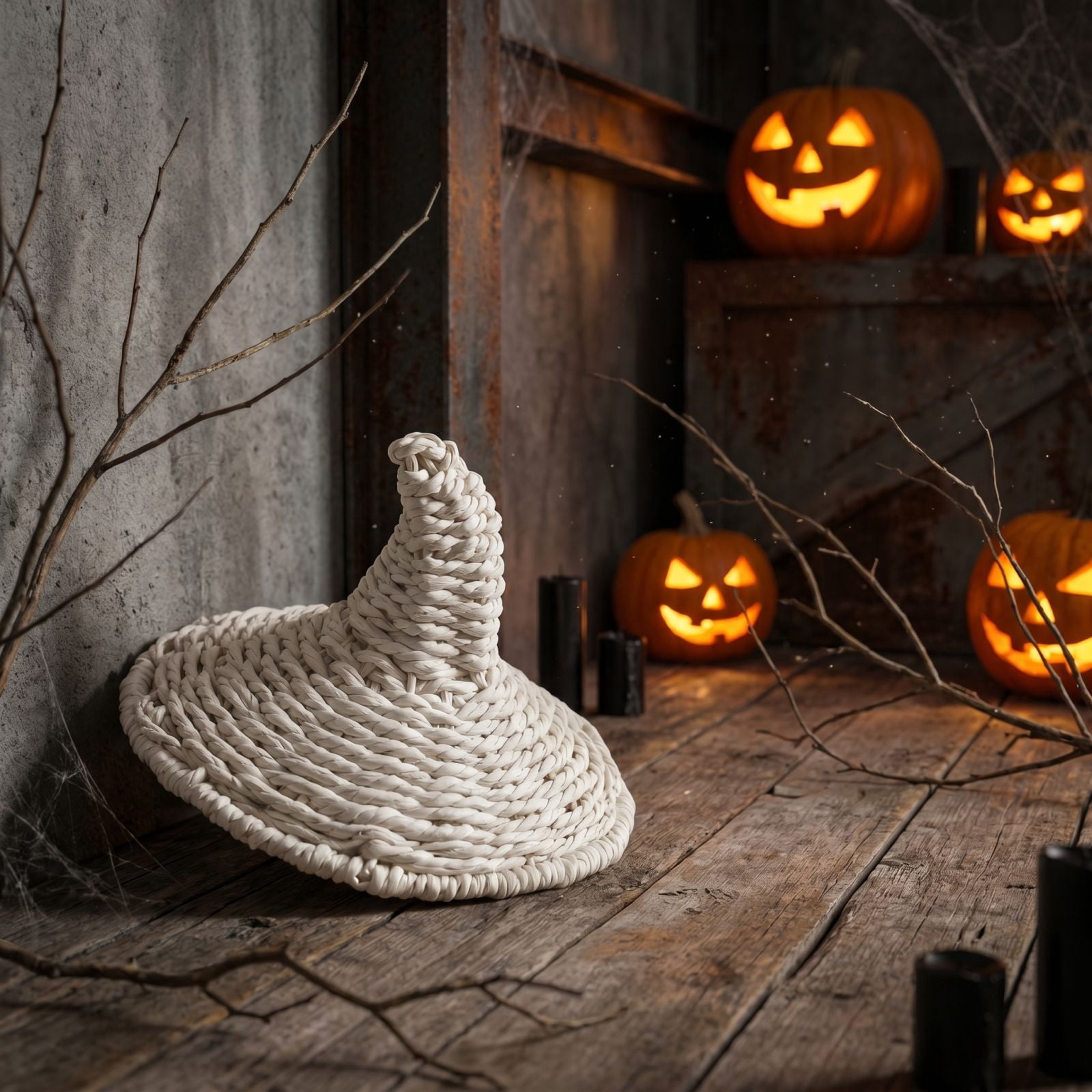 Halloween Rattan Witch Hat Decor, Wicker Wizard Hats Woven Witch Hat for Indoor Outdoor Halloween Party Supplies Home Bedroom Garden Patio Backyard Halloween Decorations, 4x6 Inch, Black