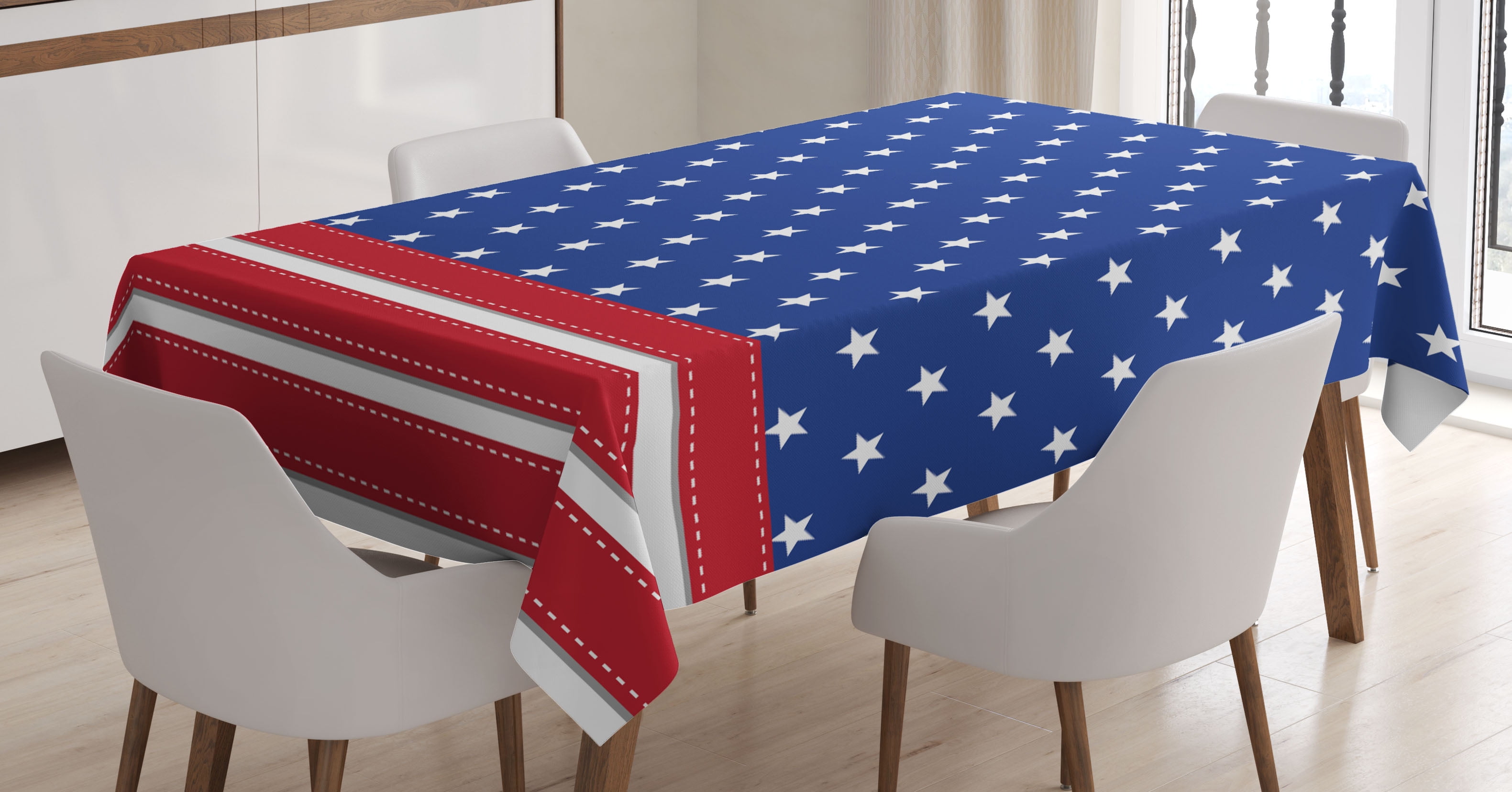 4th of July Decor Tablecloth, Old Fashion US Flag Motif with Nostalgic