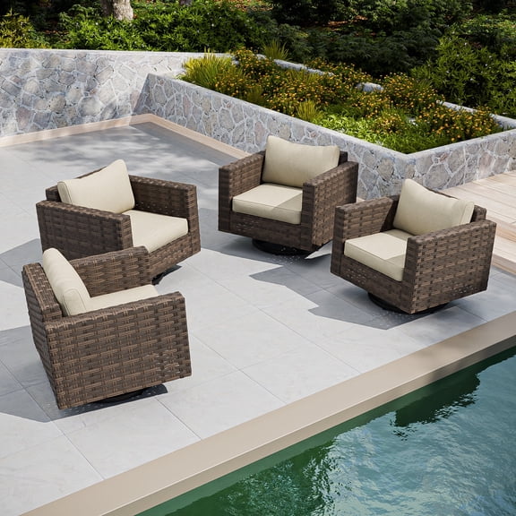 EAGLE PEAK Harbor Haven Swivel Rocking Patio Wicker Chair Set of 4 with Thick Cushion& Deep Seat