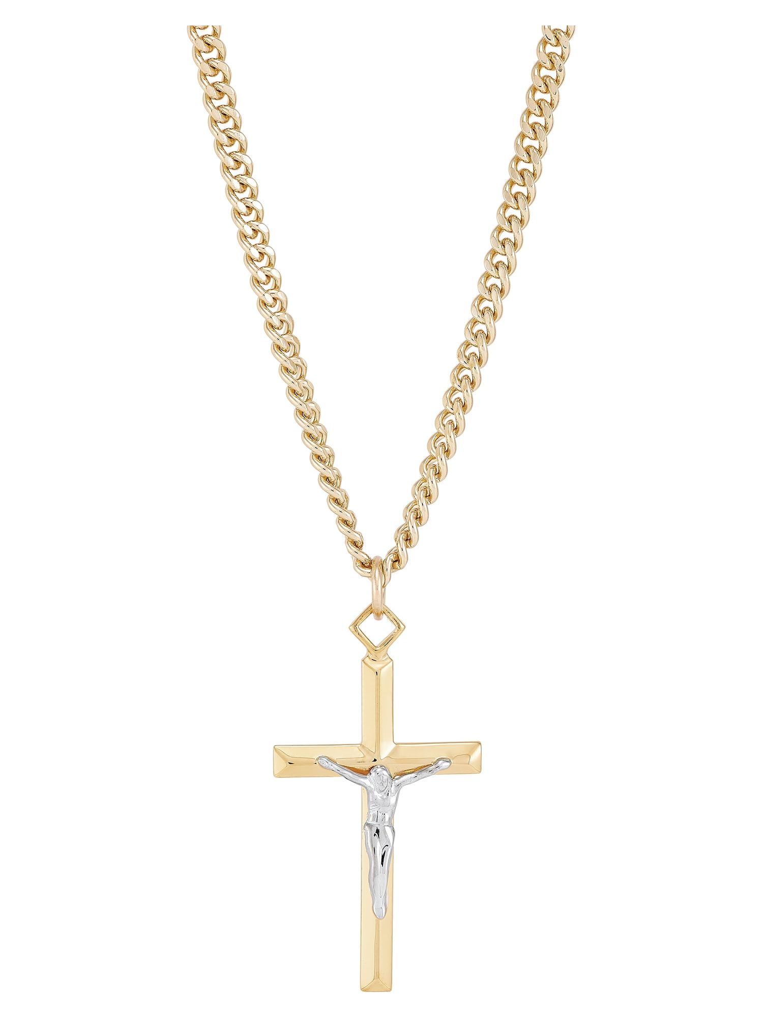 Brilliance Fine Jewelry Stainless Steel Gold-Filled and Rhodium Crucifix Pendant, 24" Necklace