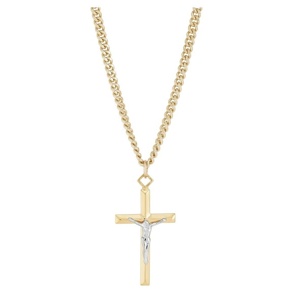 Brilliance Fine Jewelry Stainless Steel Gold-Filled and Rhodium Crucifix Pendant, 24" Necklace