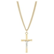 Brilliance Fine Jewelry Stainless Steel Gold-Filled and Rhodium Crucifix Pendant, 24" Necklace