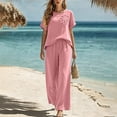 thumbnail image 5 of Ynynloco 2 Piece Cotton Linen Outfits for Women Casual Tracksuit Short Sleeve Tops And Wide Leg Long Pants Matching Lounge Sets, 5 of 8