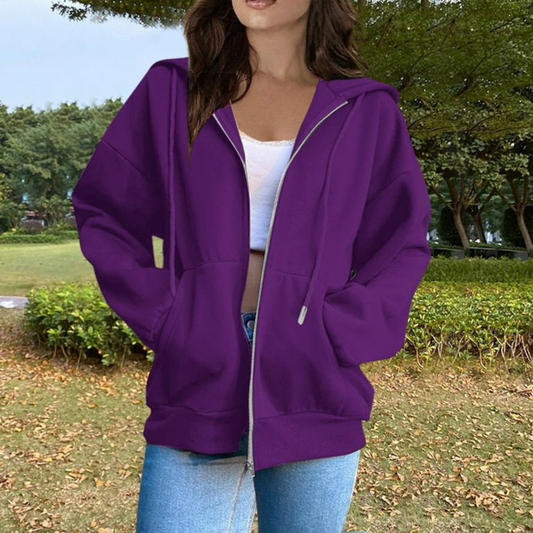 Dark Purple Hoodies for Women Long Sleeve Zipper Fall Sweatshirt