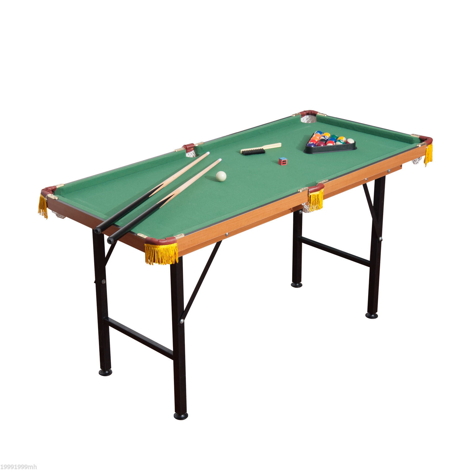 Ball Soozier Portable Foldable Free Standing Brush Mini Billiard Table for Kids w/ All Accessories Home Pool Game Table 54.3 L Includes Cues Chalk Rack