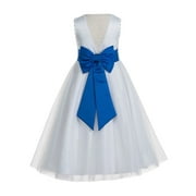 White V-Back Lace Edge Junior Flower Girl Dress First Communion 183T