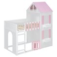 thumbnail image 4 of Twin over Twin House-Shaped Bunk Bed with Roof and Window, Kids/Teens Playful Designed Bed Frame with Fence and LED Light, 4 of 12