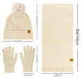 thumbnail image 3 of Xfvqtps Women Hat Scarf Glove Set Knit Plush Pompom Solid Color Touchscreen Winter Warm Stretchy Extended Beanie Neck Warmer Gloves Set Beige, 3 of 9