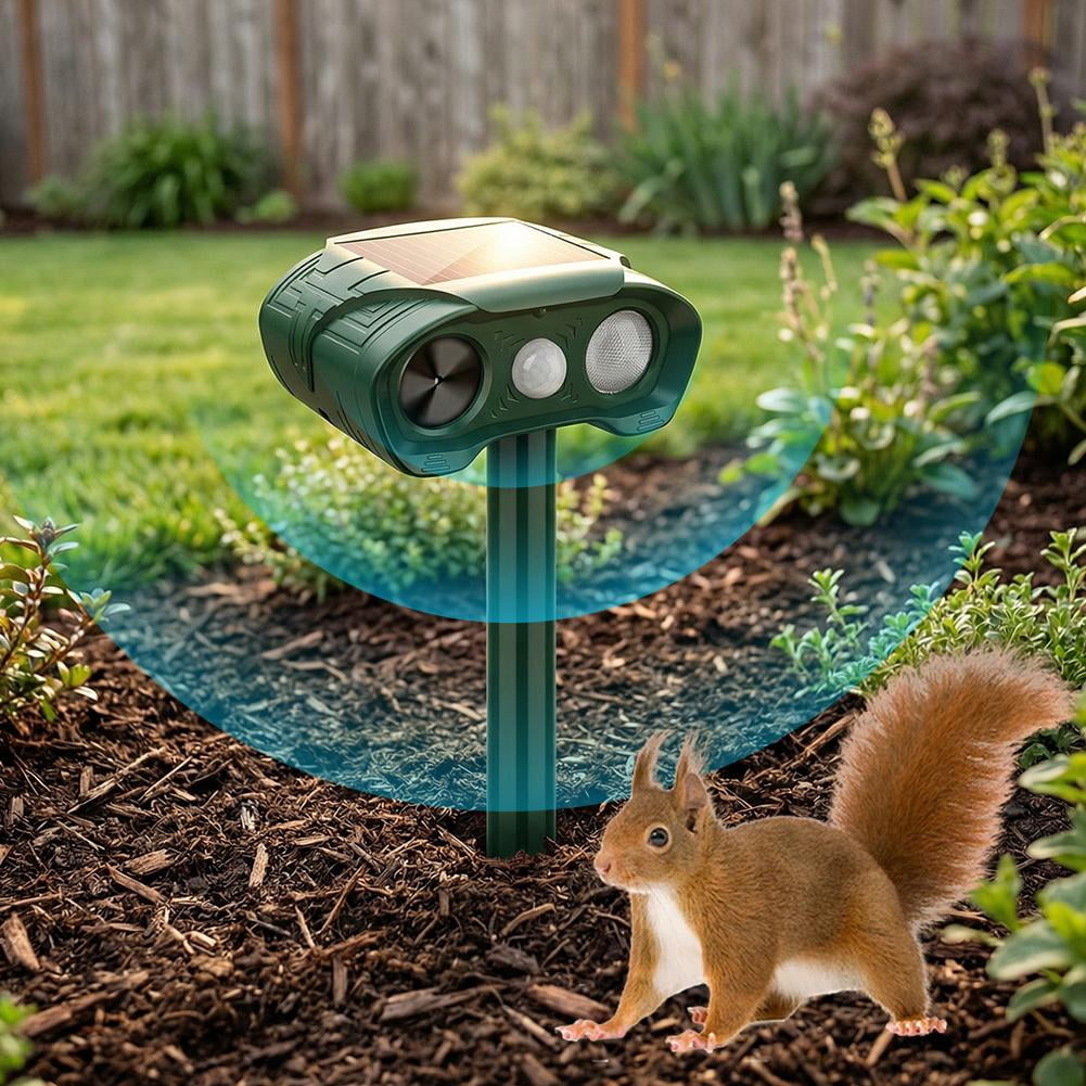 Solar Animal Repeller for Raccoons, Deer & Squirrels - Ultrasonic & Strobe Light, Outdoor Deterrent for Cats, Dogs, Raccoons, Rabbits & More