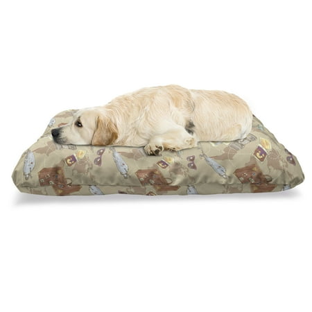 Travel Pet Bed  Repeating Pattern with Plane Bag Camera and World Map Vintage Retro Style Print  Chew Resistant Pad for Dogs and Cats Cushion with Removable Cover  24  x 39   Multicolor  by Ambesonne
