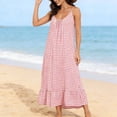 thumbnail image 4 of ClodeEU Women's Plaid Adjustable Spaghetti Strap Dress with Pleated Flared Hem ,Casual Loose Beach Midi Dress Red,Womens Plus M, 4 of 6