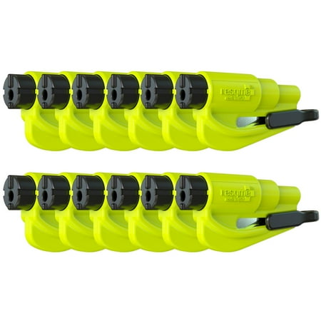 resqme The Original Car Escape Tool, Seatbelt Cutter and Window Breaker, Yellow 12 Pack, emergency hammer, family pack, keychain compact rescue tool