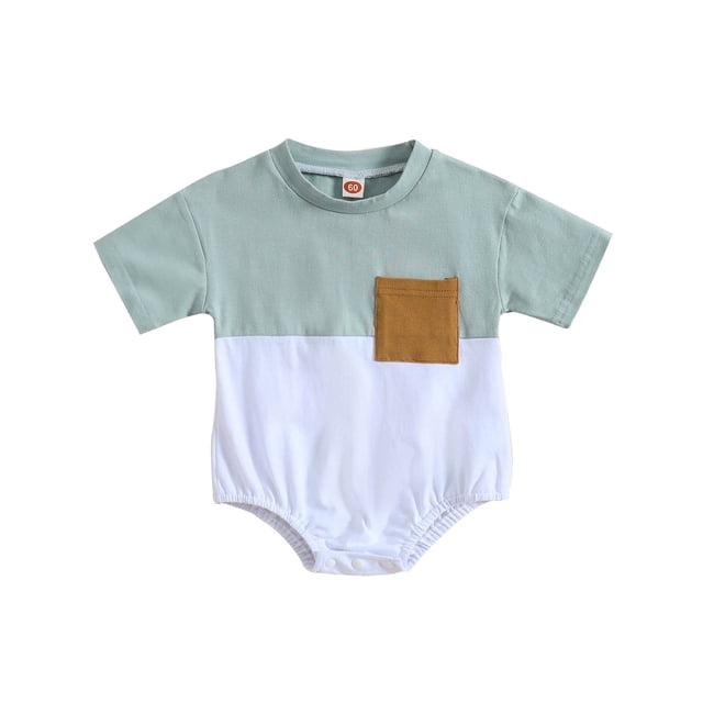 AherBiu Newborn Clothes Short Sleeve Crewneck Baby Onesie Rompers Summer Color Blocked Infant One-Piece
