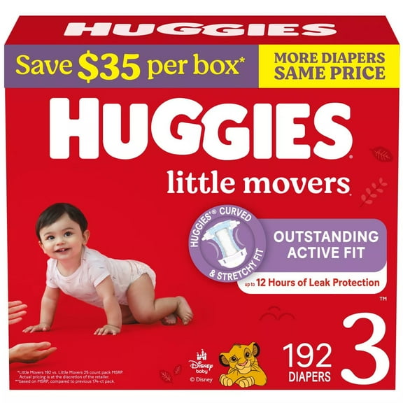 Huggies Little Movers Baby Diapers, Size 3 (16-28 Pounds), 192 Count