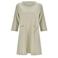 thumbnail image 4 of IROINNID Reduced Long Sleeve Dress for Women Mid-Length Shift Dress Round-Neck Comfy Long Sleeve Loose Solid Dress,Khaki, 4 of 6