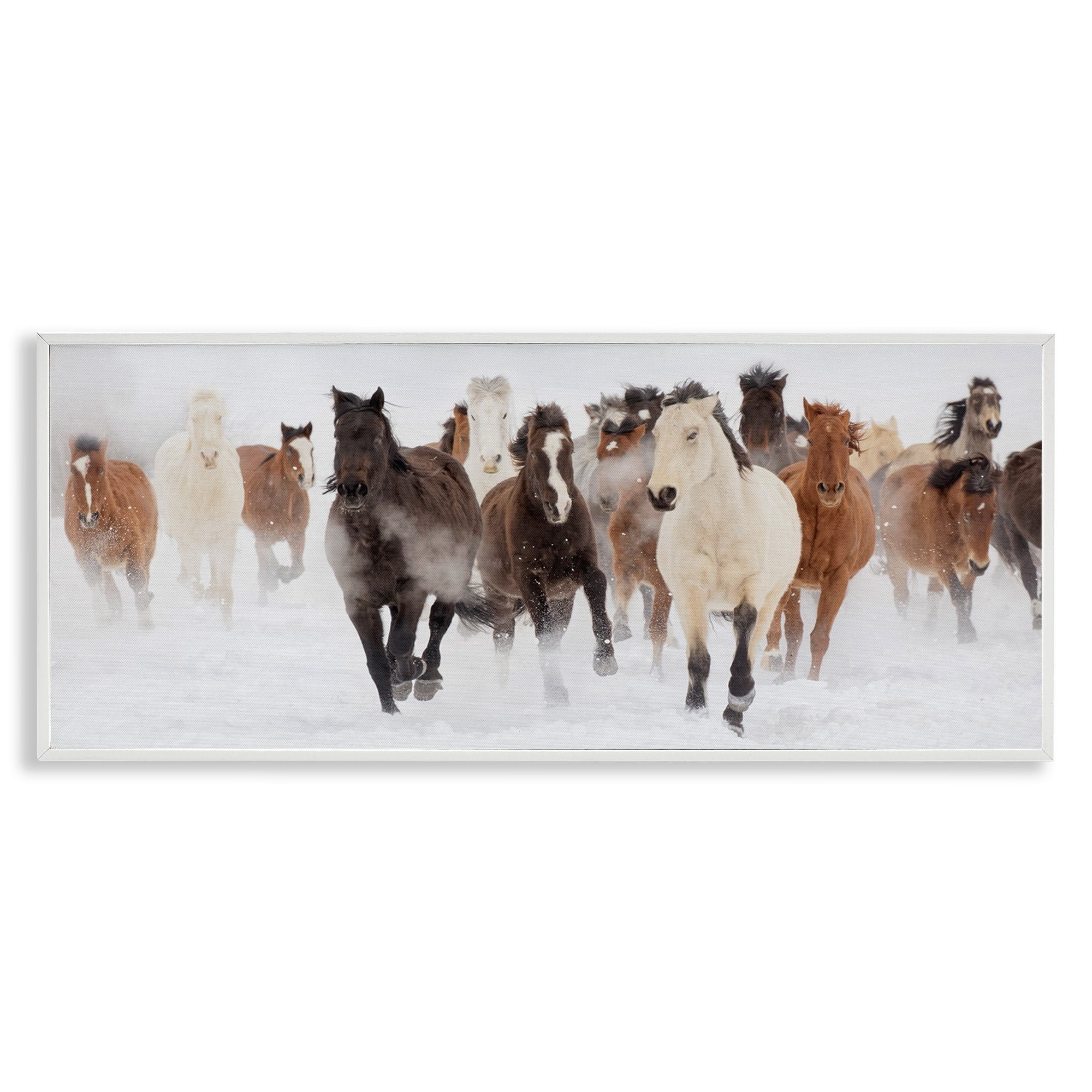 Stupell Industries Wild Horses Herd Foggy Winter Day Running Snow Painting , 24 x 10, Design by Danita Delimont