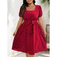 thumbnail image 5 of Women'S Plus Size Elegant Retro Polka Dot Waist Tie Square Neck Swing Dress Red XL, 5 of 7