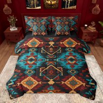 Homewish Bohemian Aztec Boy Girl Bedding Comforter Set 7pcs,Hippie Tribal Queen Bedding Sets Super Cozy,Exotic Style Queen Sheet Sets,Microfiber Bedroom Decor,Reversible