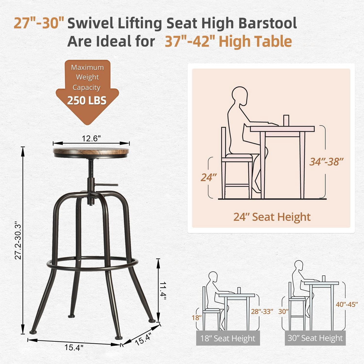 Homy Casa Set of 2 Pub Stools with Adjustable Height for Bar Tables and Home Kitchens