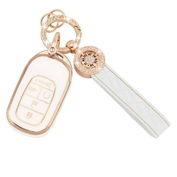 for Honda Key Fob Cover with Leather Key Fob Keychain, 5 Buttons Soft TPU Keys Shells Compatible with 2023 2024 Honda Civic Accord Pilot CR-V HR-V Smart Key Fob Case,