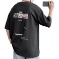 thumbnail image 4 of Hombres Verano Top Media Manga Estampados Frescos Cuello Redondo Suelto Suave Transpirable Hombres Camiseta para Fiesta Excursión Escuela Negro L, 4 of 8