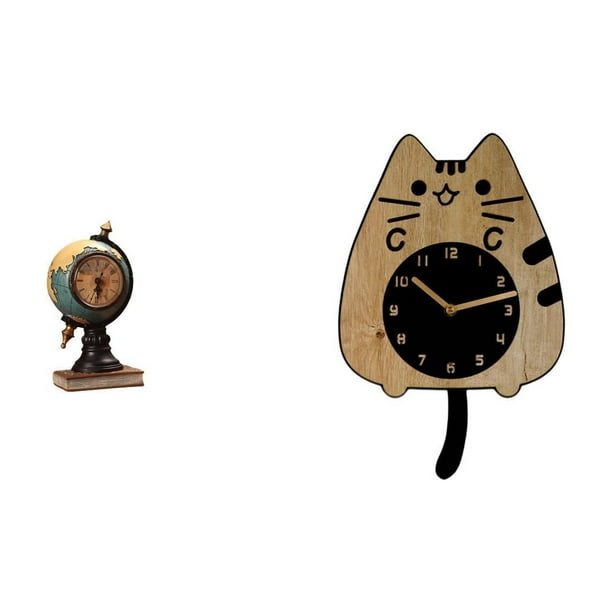Figura de escritorio,Reloj de mesa con figura de globo terráqueo,decoración para oficina y hogar,Reloj de pared,Reloj de pared decorativo con forma de gato para sala de estar silenciosa,Reloj